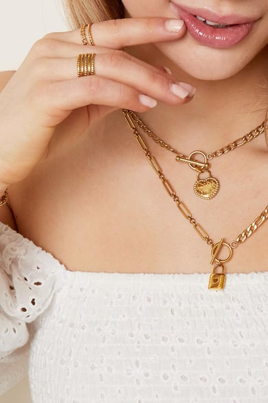 Collier Heart on Lock Couleur or Acier inoxydable h5 Image3